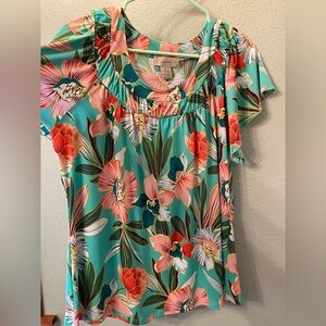 Floral Women's Top XL Tropical Cruise Resortwear Vacation Beach Girly Florida